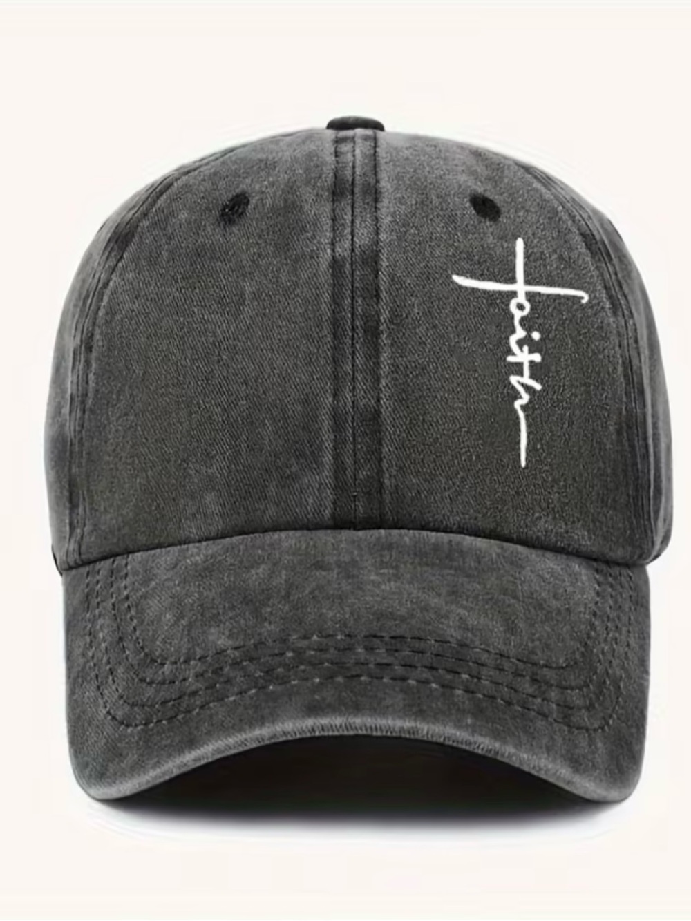 Faith Script Embroidered Baseball Cap - Black